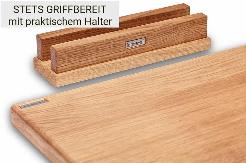 Schneidboard Eiche Inkl. Halter - Grosses Design Schneidebrett Aus Holz Mit Halter - Made in Germany