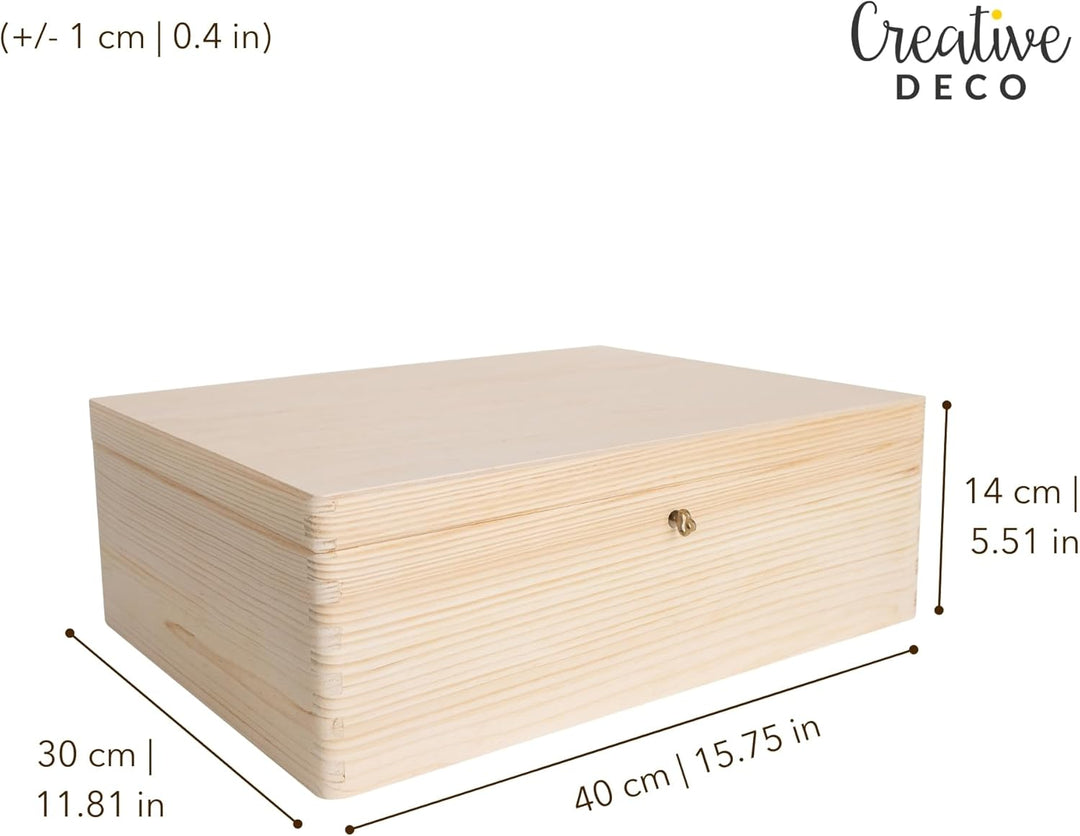 Creative Deco XL Grosse Holzkiste mit Deckel und Schlüssel | 40x30x14 cm (+/-1cm) | Erinnerungsbox B