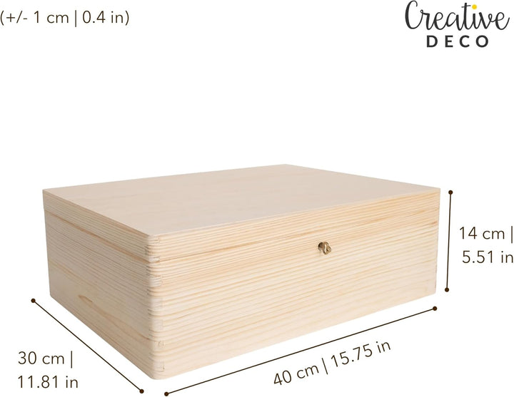 Creative Deco XL Grosse Holzkiste mit Deckel und Schlüssel | 40x30x14 cm (+/-1cm) | Erinnerungsbox B