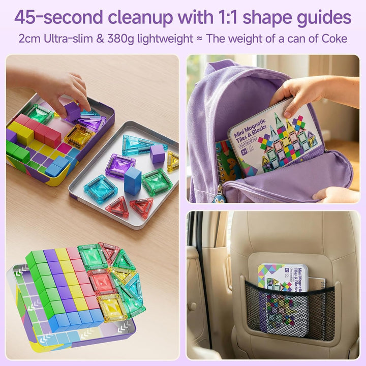 Magnetische Bausteine Reiseset (3-in-1): 48-Teile Magnetspielzeug in Ultraleichter Metallbox (nur 38