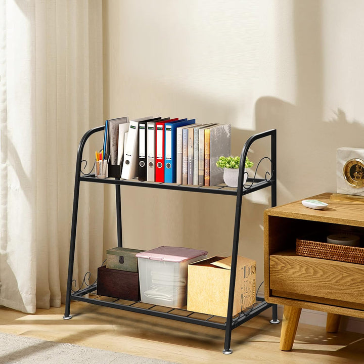 RELAX4LIFE 2-stufiger Blumenständer, Blumentreppe aus Metall, Aufbewahrungsregal mit 2 Ebenen, Freis