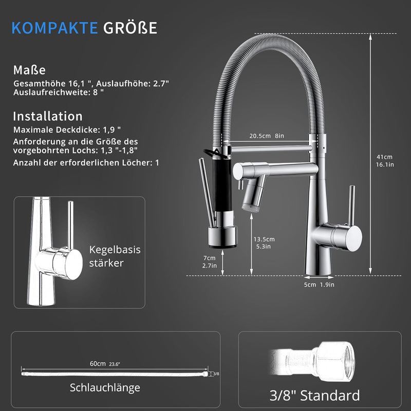 TIMACO LED Wasserhahn Küche Chrom mit Schloss Brause Ausziehbar - 360° Schwenkbare- Pull-Down-Spray