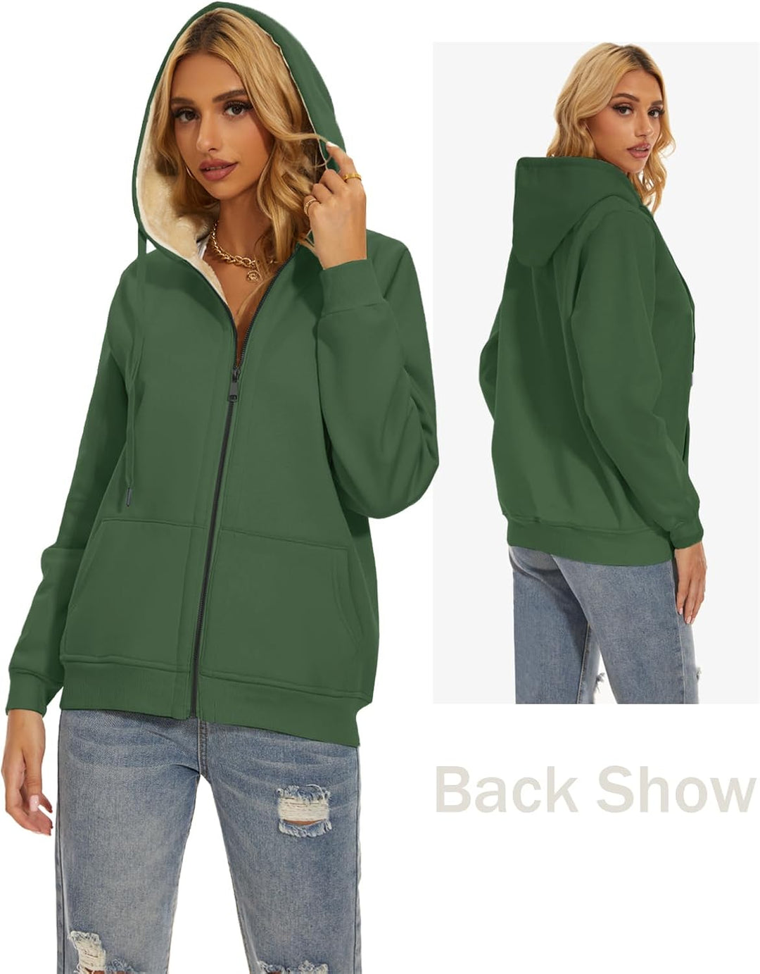 MOVE BEYOND Sweatjacke Damen Kapuzenjacke Hoodie Fleece mit Zipper Fleecepullover Fleecejacke mit Ka