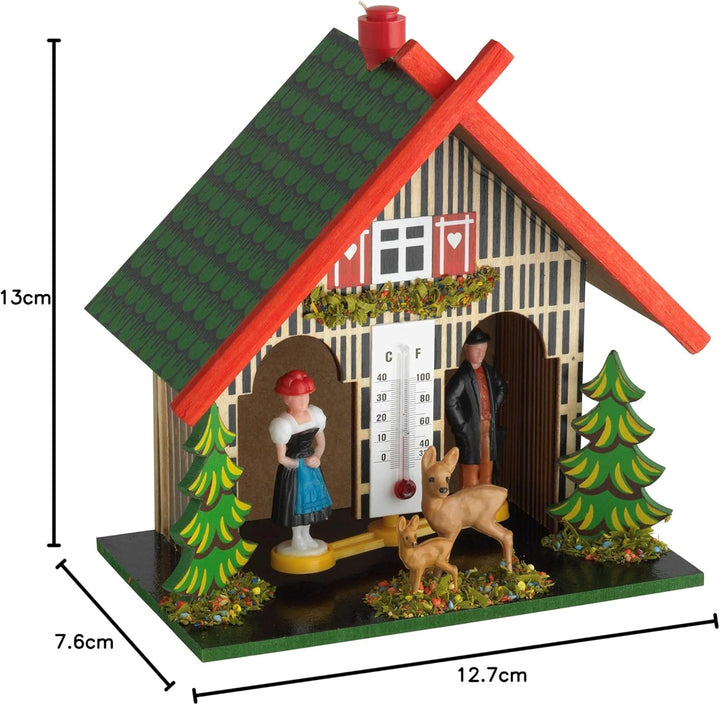 TFA Dostmann Wetterhaus aus Holz, 48.1501, Wetterhäuschen mit Regenmann und Sonnenfrau, mehrfarbig,