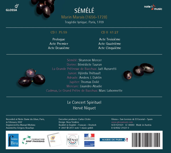 Marais: Sémélé, Audio-CD