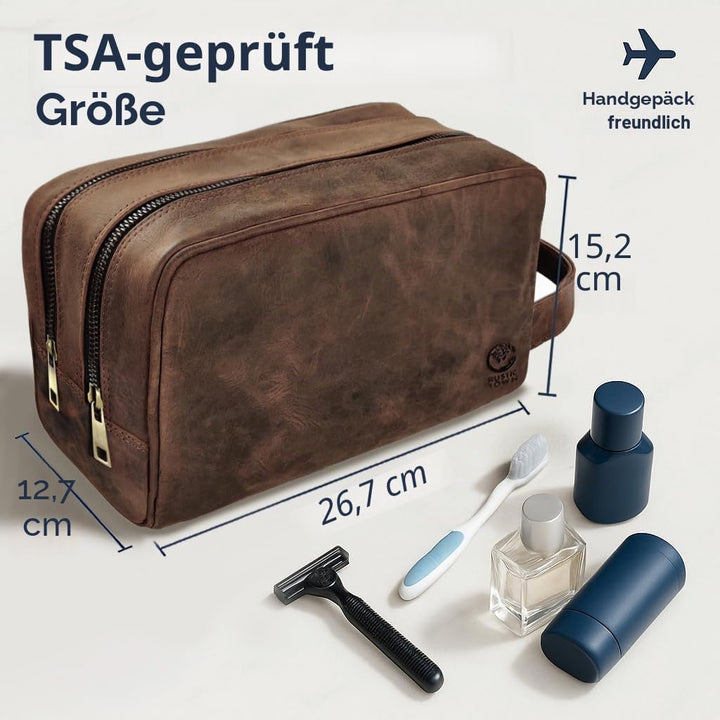 Rustic Town kulturtasche kulturbeutel Leder | Leather Toiletry Bag wash Bag | Leder Kosmetiktasche W