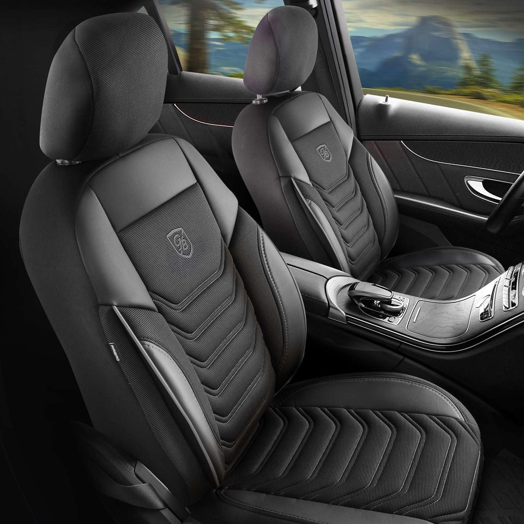Autositzbezüge Universal für PKW & SUV - Premium Vordersitze Auto Sitzbezug aus Piqué-Stoff, Schwarz