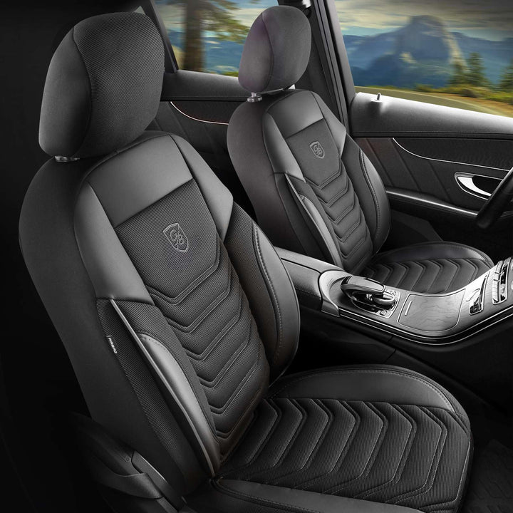 Autositzbezüge Universal für PKW & SUV - Premium Vordersitze Auto Sitzbezug aus Piqué-Stoff, Schwarz