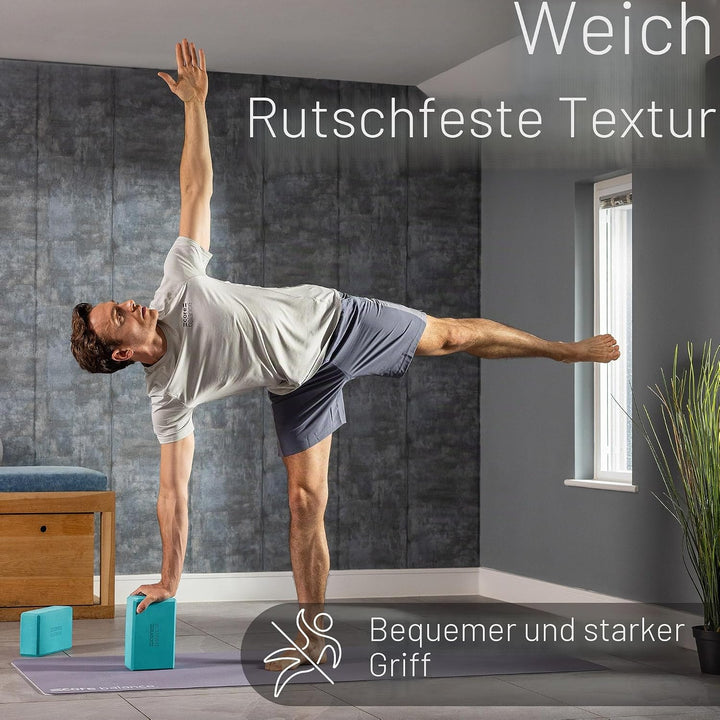 Core Balance Yoga Blocks im Doppelpack & GRATIS Yoga-Gurt, 2 STK. Eva Schaumstoff-Blöcke, robust & l