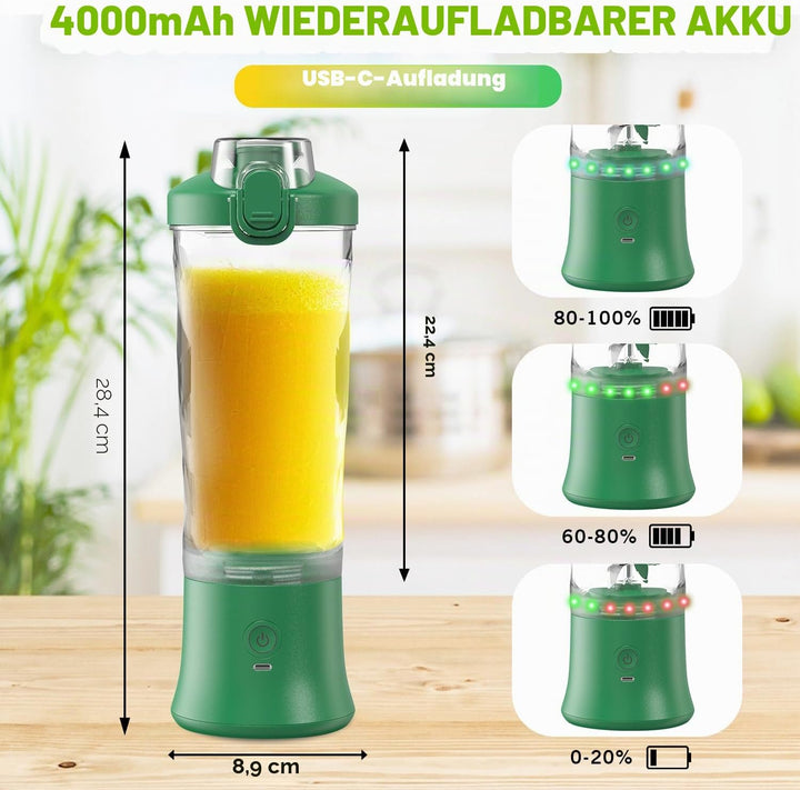 Tragbarer Mixer Smoothie Maker - 600ml Mini Standmixer to Go - 6 Klingen, Reisedeckel und Isolierte
