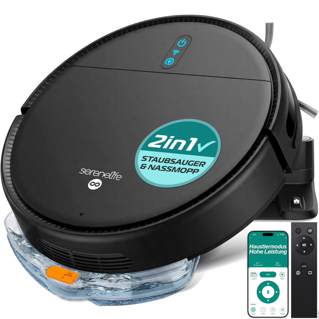 SereneLife Saugroboter mit Wischfunktion, 700Pa Saugroboter, 3-in1- Saug und Wischroboter, Staubsaug