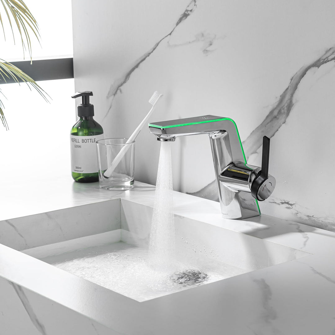 Wasserhahn Bad mit LED-Temperaturanzeige Badarmatur,Waschtischarmatur aus Messing Einhebelmischer Ba