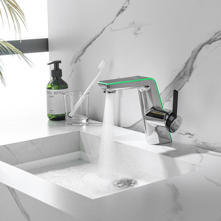 Wasserhahn Bad mit LED-Temperaturanzeige Badarmatur,Waschtischarmatur aus Messing Einhebelmischer Ba