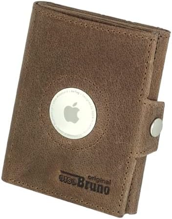 Minigeldbörse mit Apple AirTag Fach Herren braun Leder RFID Schutz, Herren Mini Geldbörse klein, Min