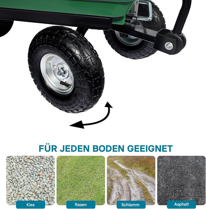 Wiltec Gartenwagen mit Kippfunktion bis 240 kg, Handwagen mit 75 l Volumen, Bollerwagen für Gartenar