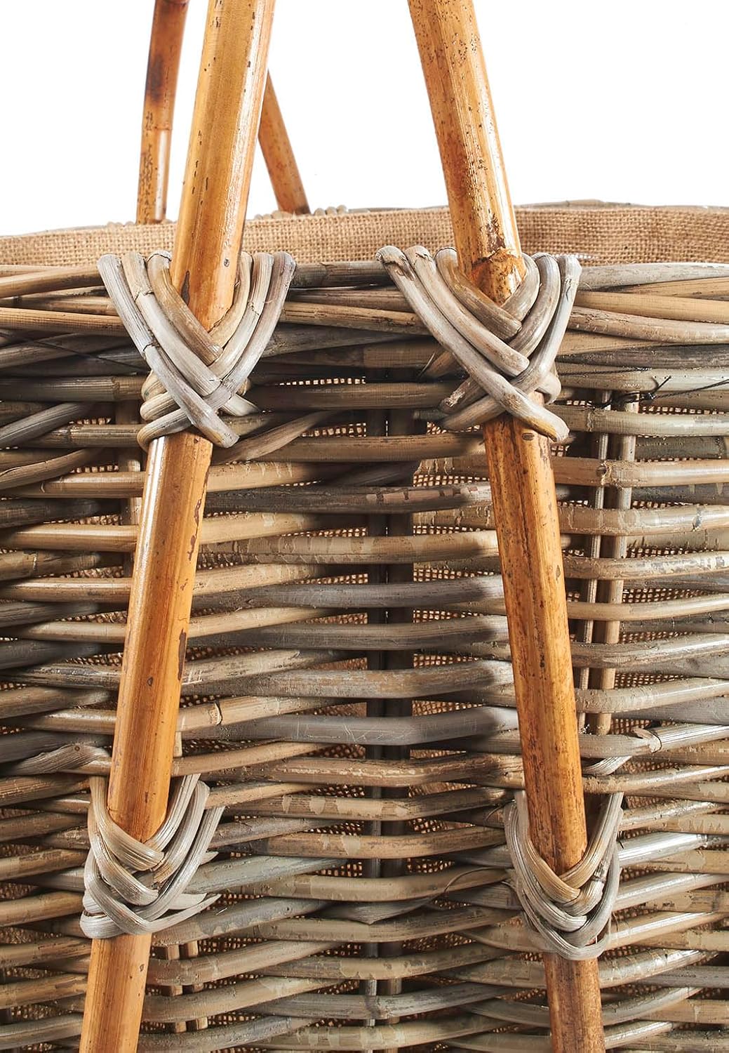 Kobolo Holztrage Holzkorb für Kaminholz - kubu Rattan - mit Jutestoff und Henkel ausgestattet