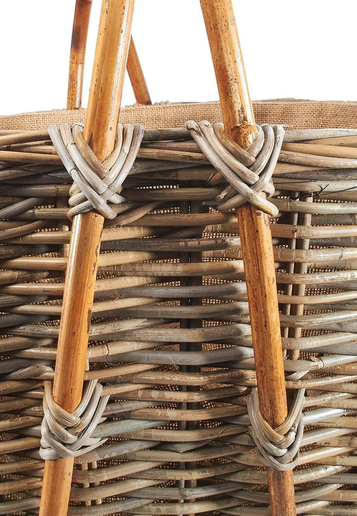 Kobolo Holztrage Holzkorb für Kaminholz - kubu Rattan - mit Jutestoff und Henkel ausgestattet