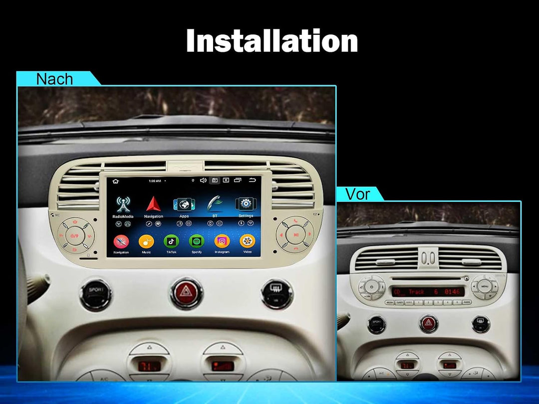 Erisin 8-Kern 4GB+64GB Android 16 GPS Autoradio Bluetooth mit Navigation für FIAT 500/500C/500S 2008