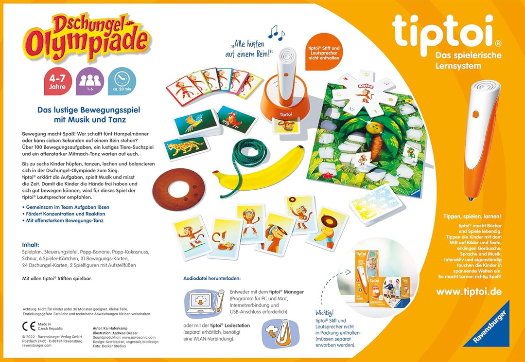 Ravensburger tiptoi® Active Spiel 00129, Dschungel-Olympiade, Bewegungsspiel ab 4 Jahre für 1-6 Spie