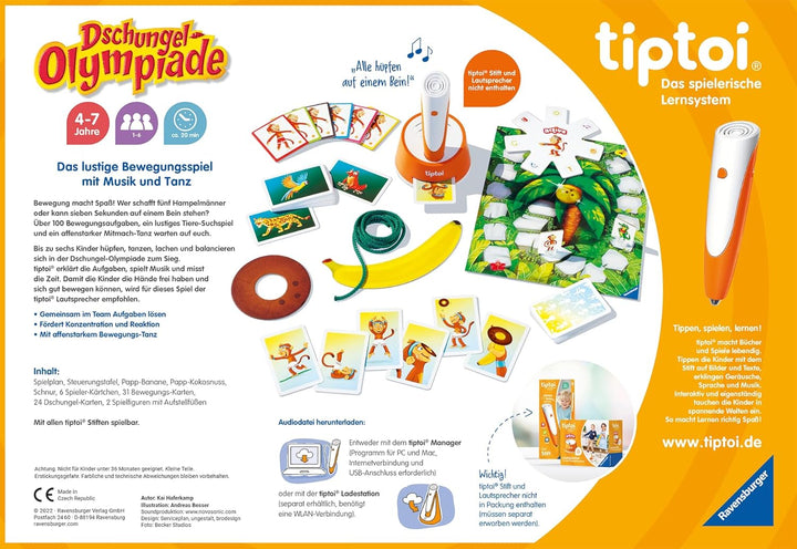 Ravensburger tiptoi® Active Spiel 00129, Dschungel-Olympiade, Bewegungsspiel ab 4 Jahre für 1-6 Spie