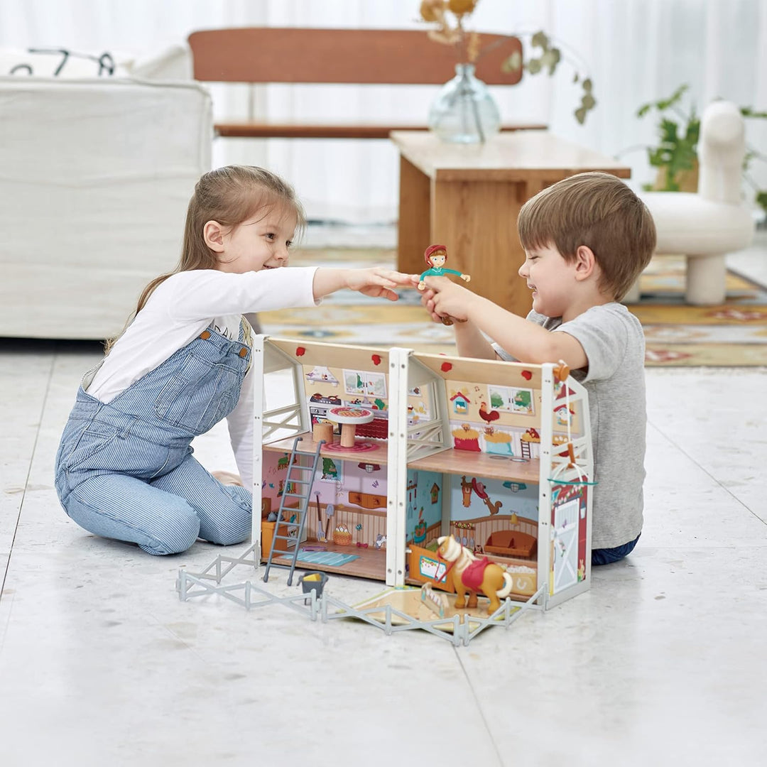 Hape International Hape International Hape Ponyhof | Reiterhof mit viel Zubehör, faltbar zum Mitnehm