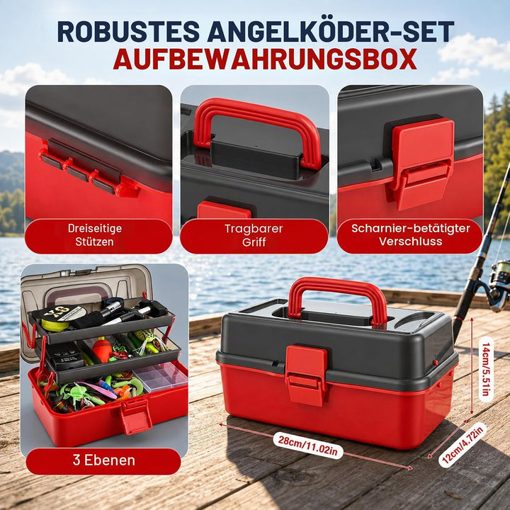 680 Stück Angelzubehör Set, Gemischt Angelköder Kit mit Köder Haken Angelzange Angelwaage für Zander