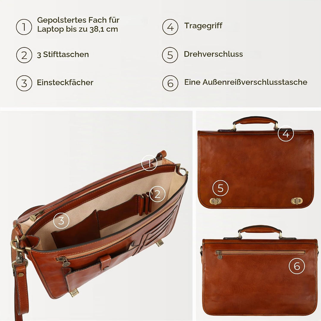 Time Resistance Leder Aktentasche Handgefertigte Umhängetasche Laptop Tasche für bis zu 15 Zoll Lapt