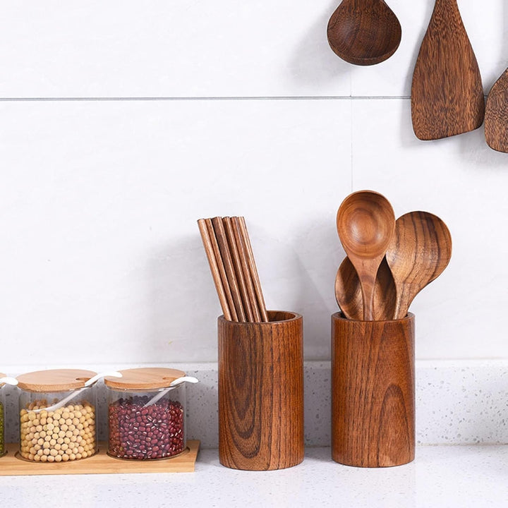 FYBlossom Utensilienhalter Küche Holz Küchenutensilienhalter, Runde Holz Besteckhalter Kochgeschirrh