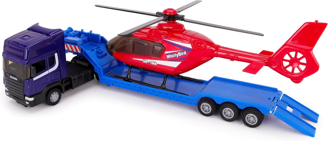 Toyland® Scania Pritschenschlepper mit Hubschrauber - Massstab 1:48 - Freilauf - Transportspielzeugs