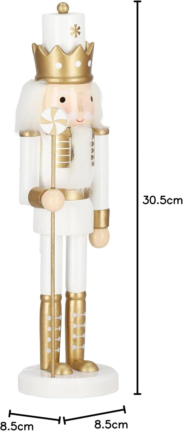 SPRINGOS Dekofigur Nussknacker Figur aus Holz König mit Zepter 30,5 cm Weihnachtsdekoration Holzfigu
