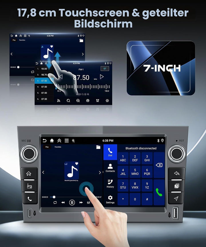 VECHTEL 4G+128G Autoradio Android 15 Eisengrau für Opel Corsa C/D Zafira B Astra H Meriva Vivaro Sig