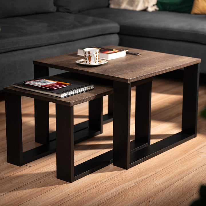 LEHMANN Wohnzimmertisch Holz, Couchtisch 2er Set in 2 Grössen, Beistelltisch Holz, Wohnzimmer Tisch
