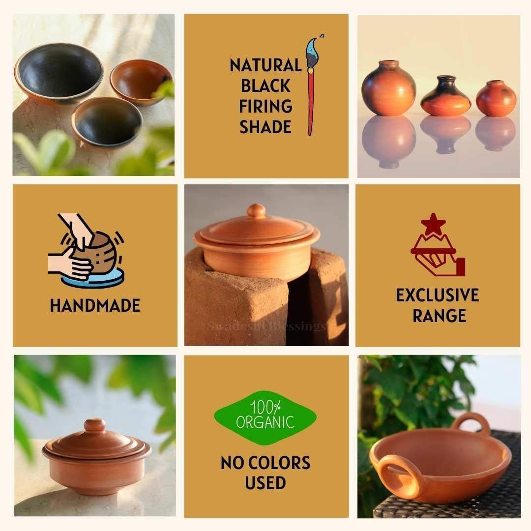 SWADESHI BLESSINGS Exklusive Produktreihe, unglasierte, handgefertigte Ton-Trinkflasche mit Tonkork/