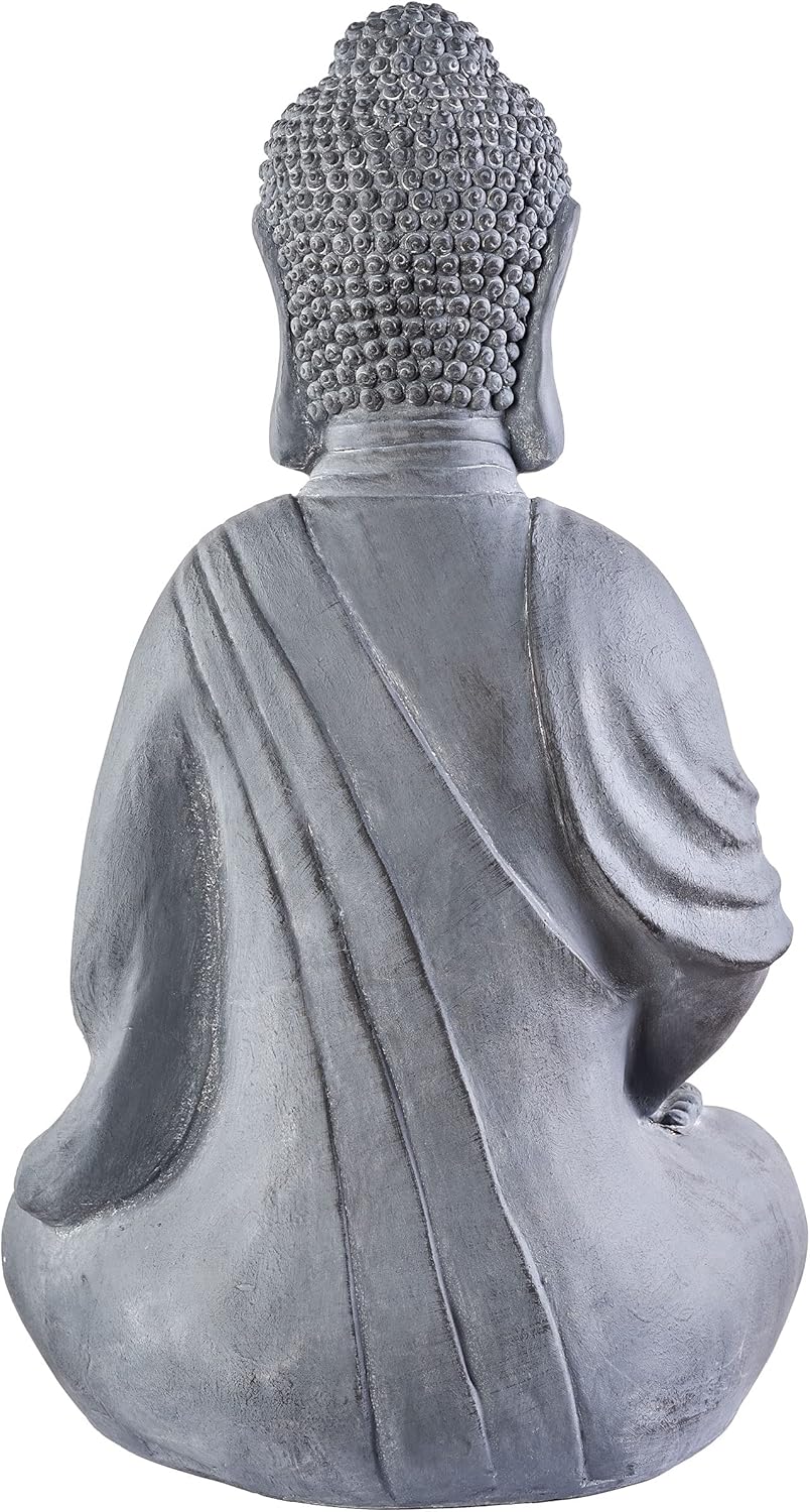 XXL Grosser Buddha 50 cm Steinoptik Garten Deko Figur Skulptur Feng Shui sitzend Steinfigur-Optik (d