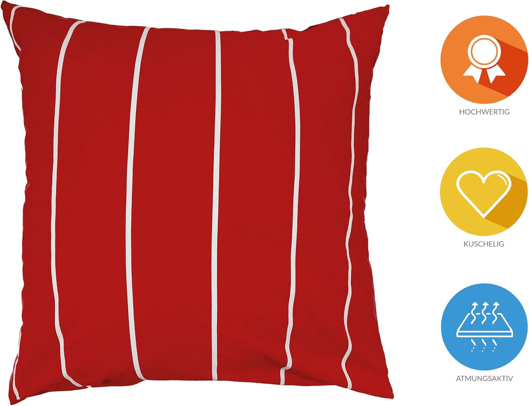 Lavea Bettwäsche Set - Andrea 135 x 200cm + 80 x 80cm. Design: Feine Streifen - Farbe: Rot 100% Baum