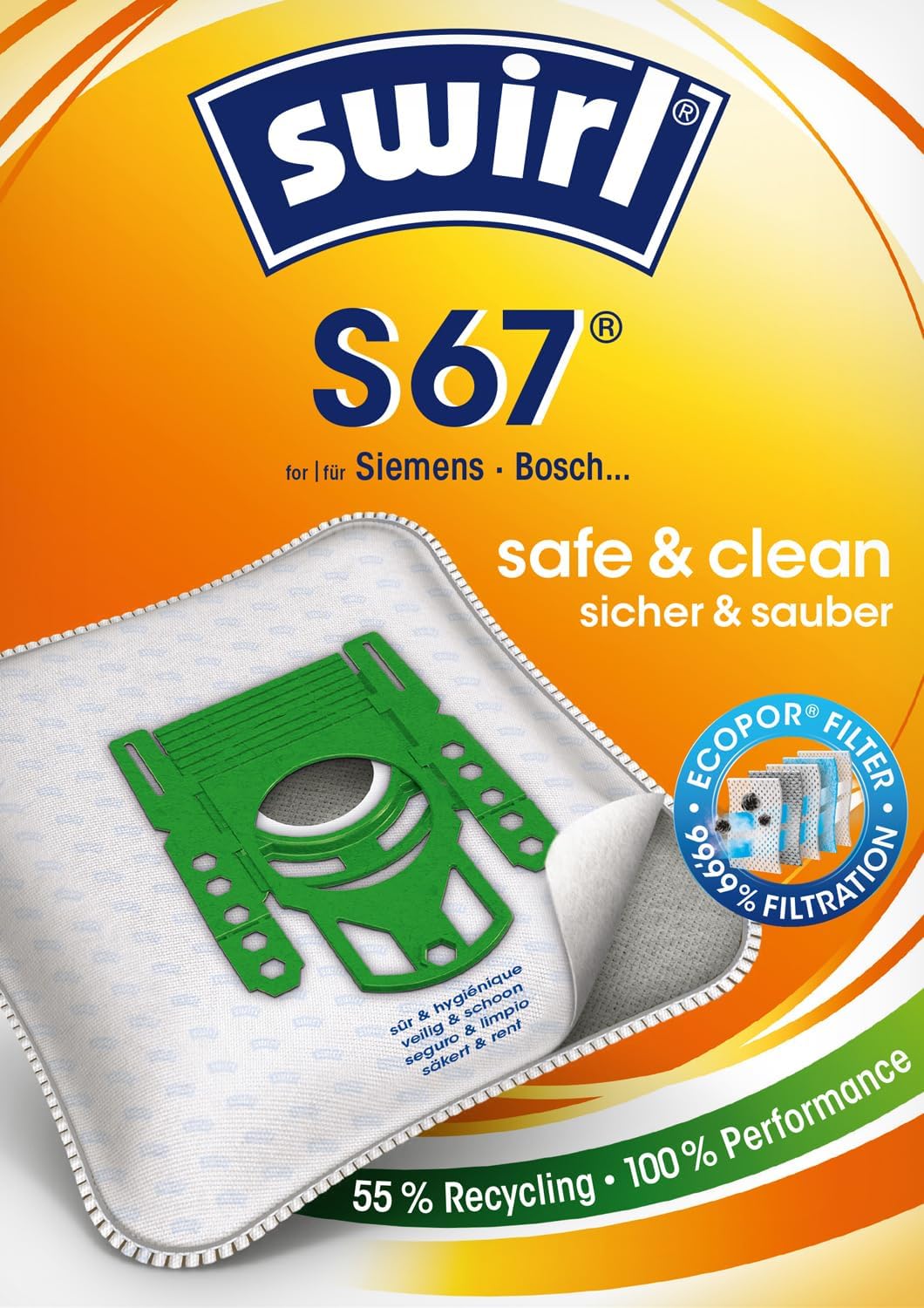 S 67 EcoPor Staubsaugerbeutel, 10 Beutel 10 Pack Staubsaugerbeutel