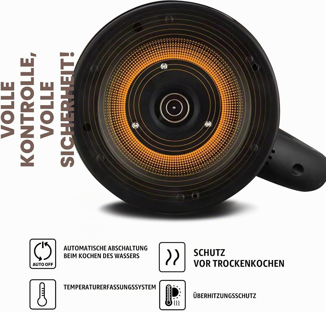 Leyf Edelstahl Wasserkocher 1,8L - 1500W, 360° drehbare Basis, Automatische Abschaltung, Überhitzung