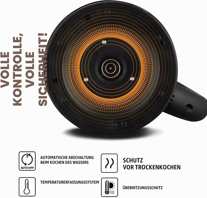 Leyf Edelstahl Wasserkocher 1,8L - 1500W, 360° drehbare Basis, Automatische Abschaltung, Überhitzung