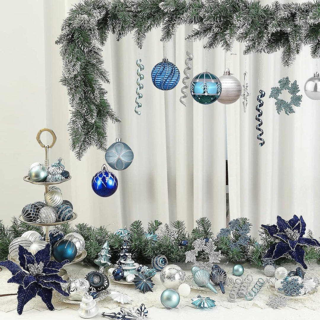 30 Stück Weihnachtskugeln Weihnachtsdeko Set Blau Gold,6cm Kunststoff Weihnachtsbaumkugeln Box mit A