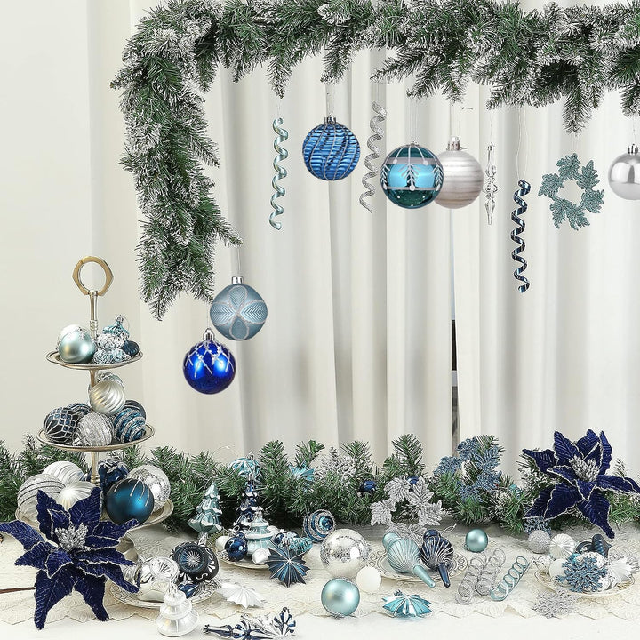 30 Stück Weihnachtskugeln Weihnachtsdeko Set Blau Gold,6cm Kunststoff Weihnachtsbaumkugeln Box mit A