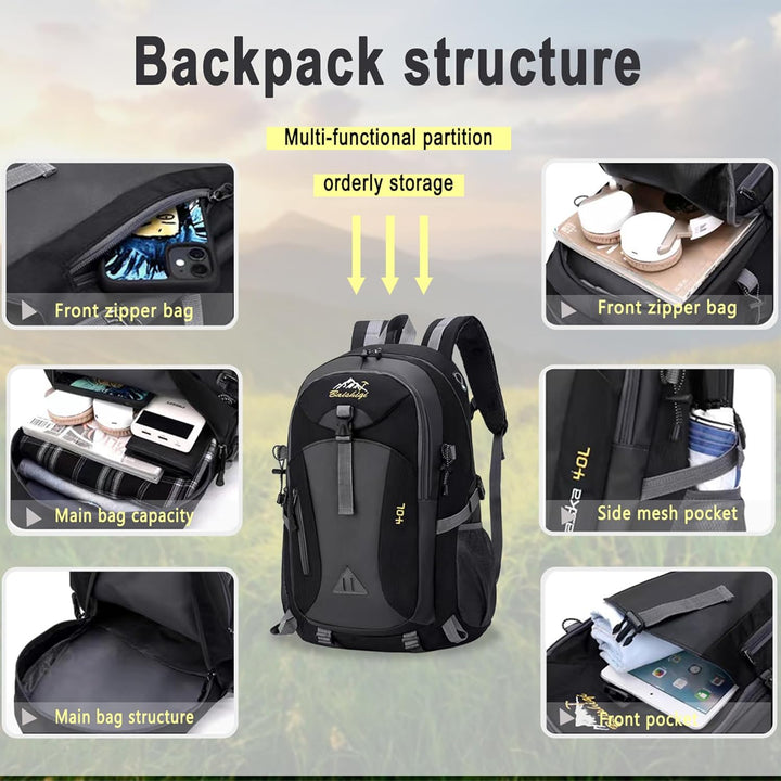Wanderrucksack Herren Damen 40L Wasserdichter Rucksack Leicht Gross Reiserucksack，Outdoorrucksack mi