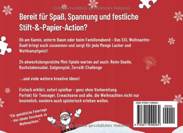 Das XXL Weihnachts-Duell: 24 lustige Rätsel-Spiele mit Stift & Papier für Zwei | Für gemütliche Feie
