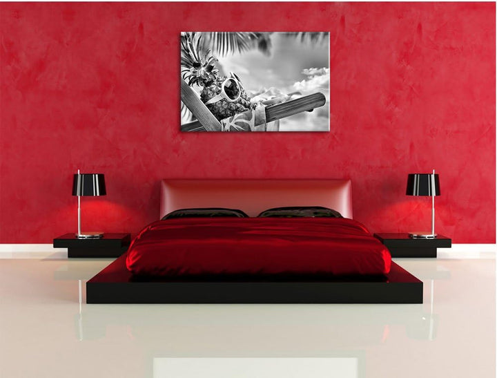 Pixxprint Ananas Macht Urlaub als Leinwandbild/Grösse: 100x70 cm/Wandbild/Kunstdruck/fertig bespannt