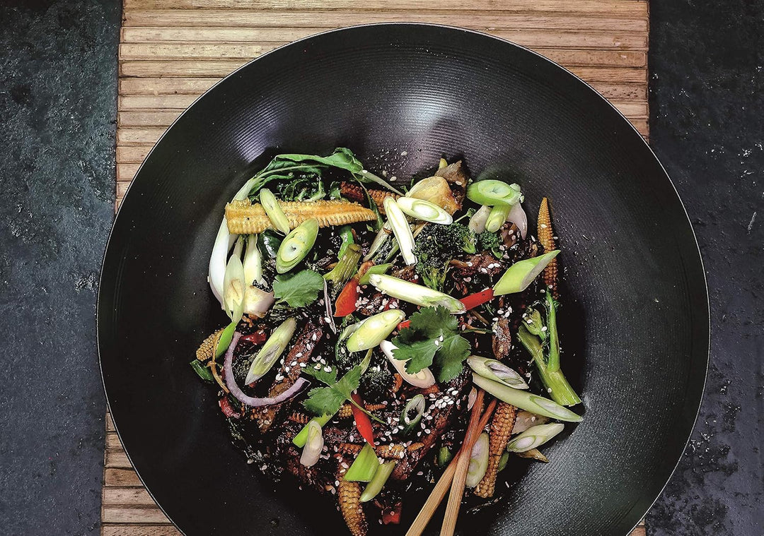 KitchenCraft World of Flavours Antihaft-Wok für Induktionskochfeld, Kohlenstoffstahl, Rührbratpfanne