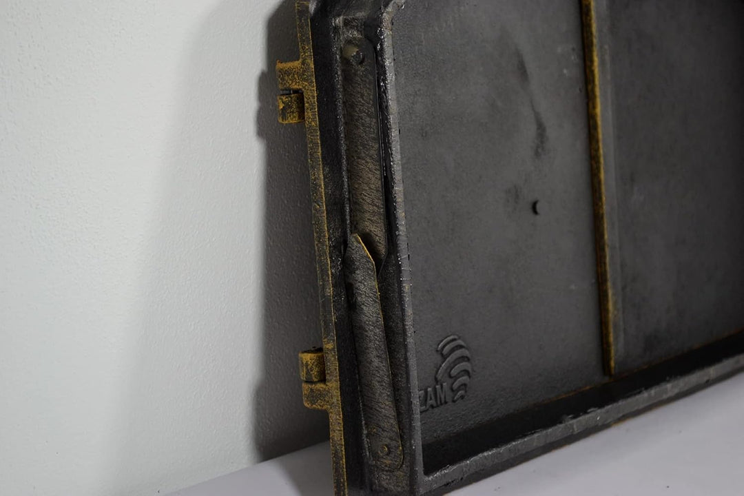 SEZAM doppelte Backofentür aus Gusseisen mit Türriegel, Nietenoptik, Pizzaofentür - Brotofen - Stein