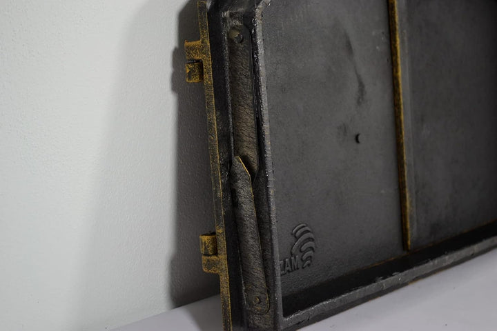 SEZAM doppelte Backofentür aus Gusseisen mit Türriegel, Nietenoptik, Pizzaofentür - Brotofen - Stein