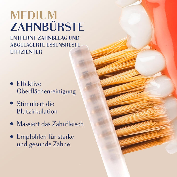 Royal Denta Gold Medium Zahnbürsten 4er-Pack - Doppellänge Borsten für Interdentalreinigung, Goldpar