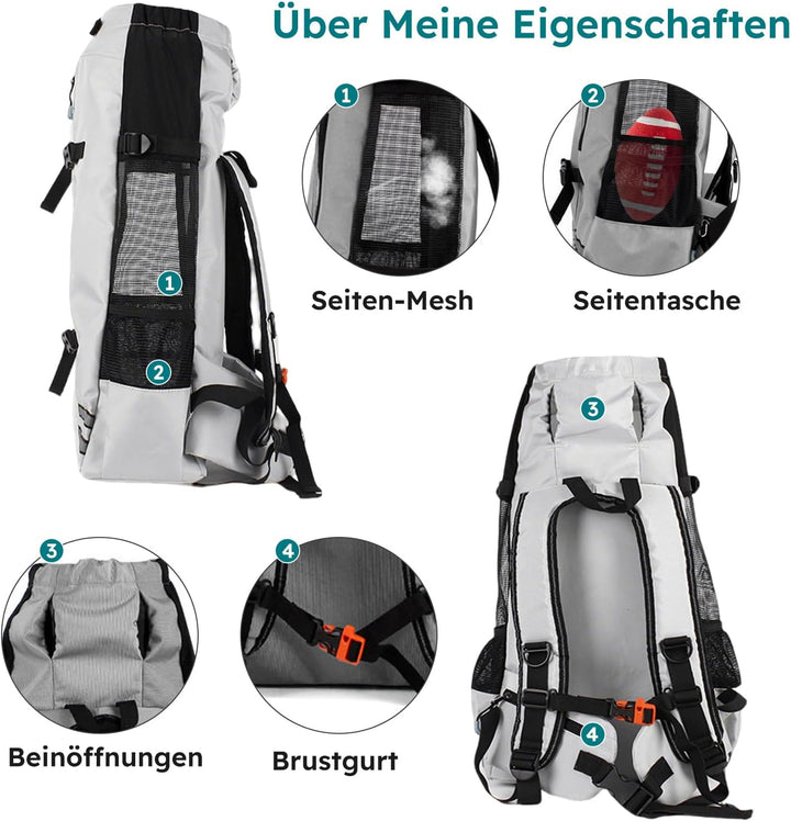 PETCUTE Hundetransportrucksack,Atmungsaktiver Haustier-Rucksack mit Sicherheitsverschluss &amp; Reflekto