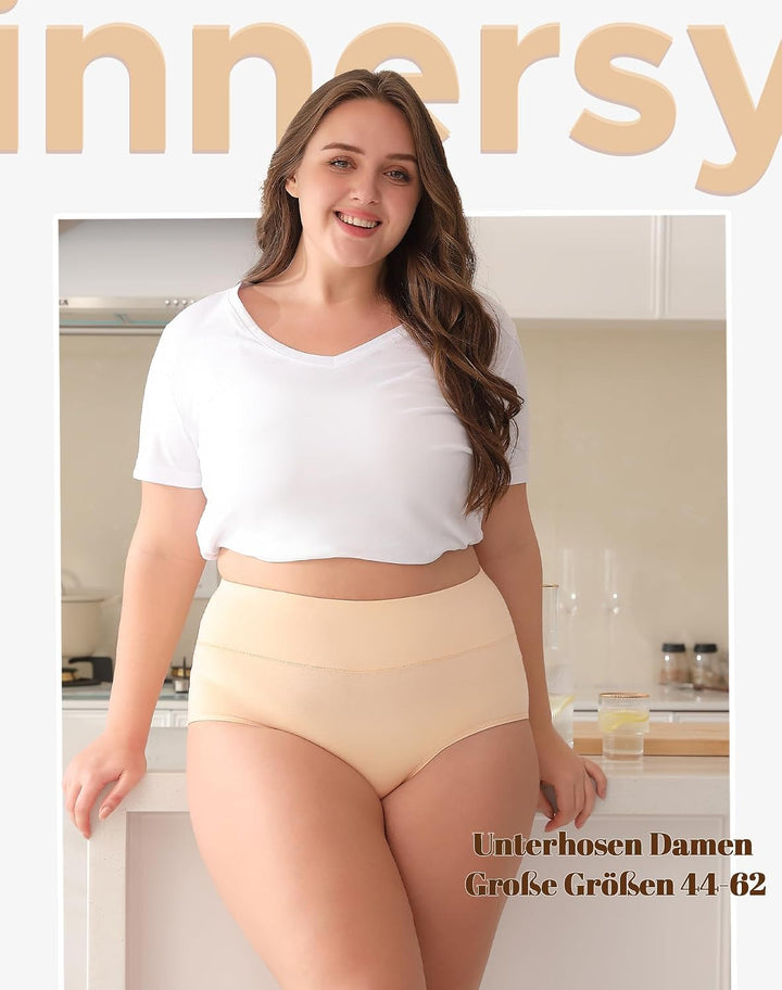 INNERSY Unterhosen Grosse Grössen Damen Taillenslip Baumwolle High Waist Slip (44-62) 4er Pack 52-54