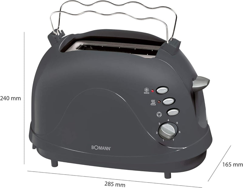 Bomann Toaster TA 246 CB, kompakter 2-Scheiben Toaster, Auftaufunktion, Aufwärmfunktion, Schnellstop